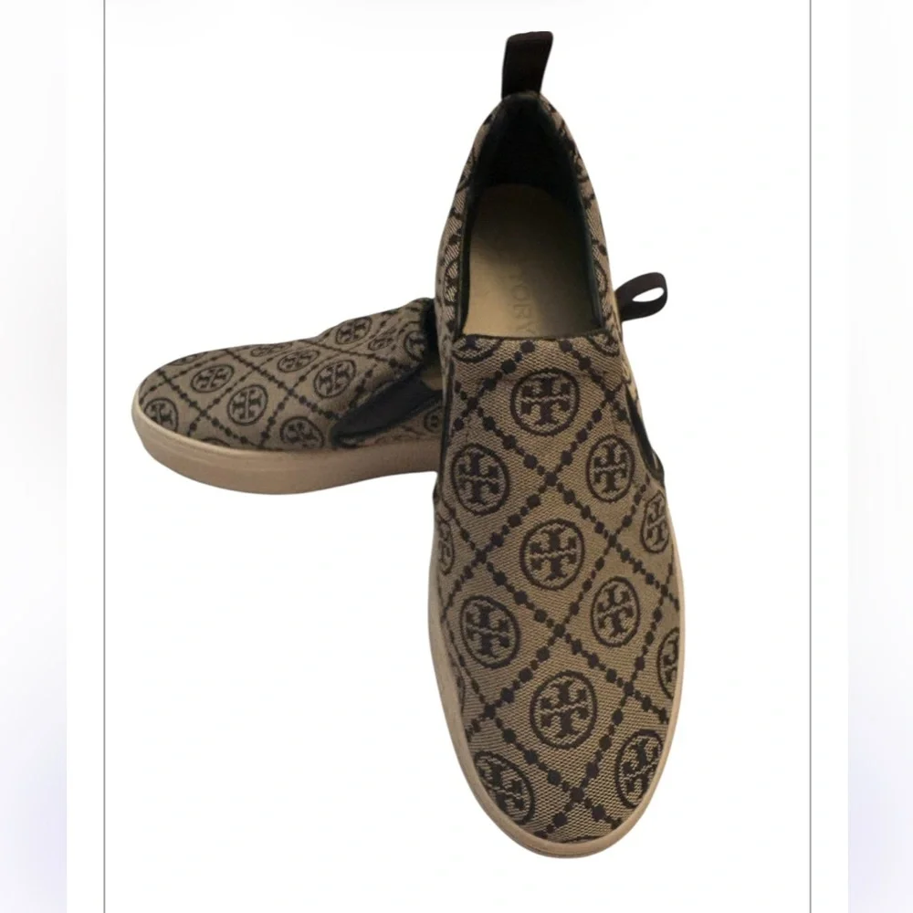 Tory Burch T Monogram Blue Slip-On Sneakers Size 7.5